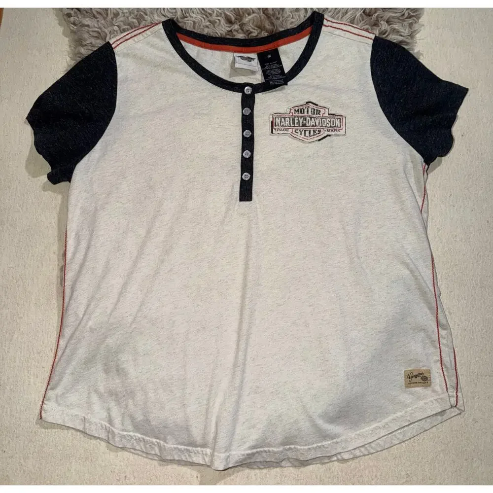Harley Davidson women’s vintage cream & black short sleeve top - Picture 9 of 16